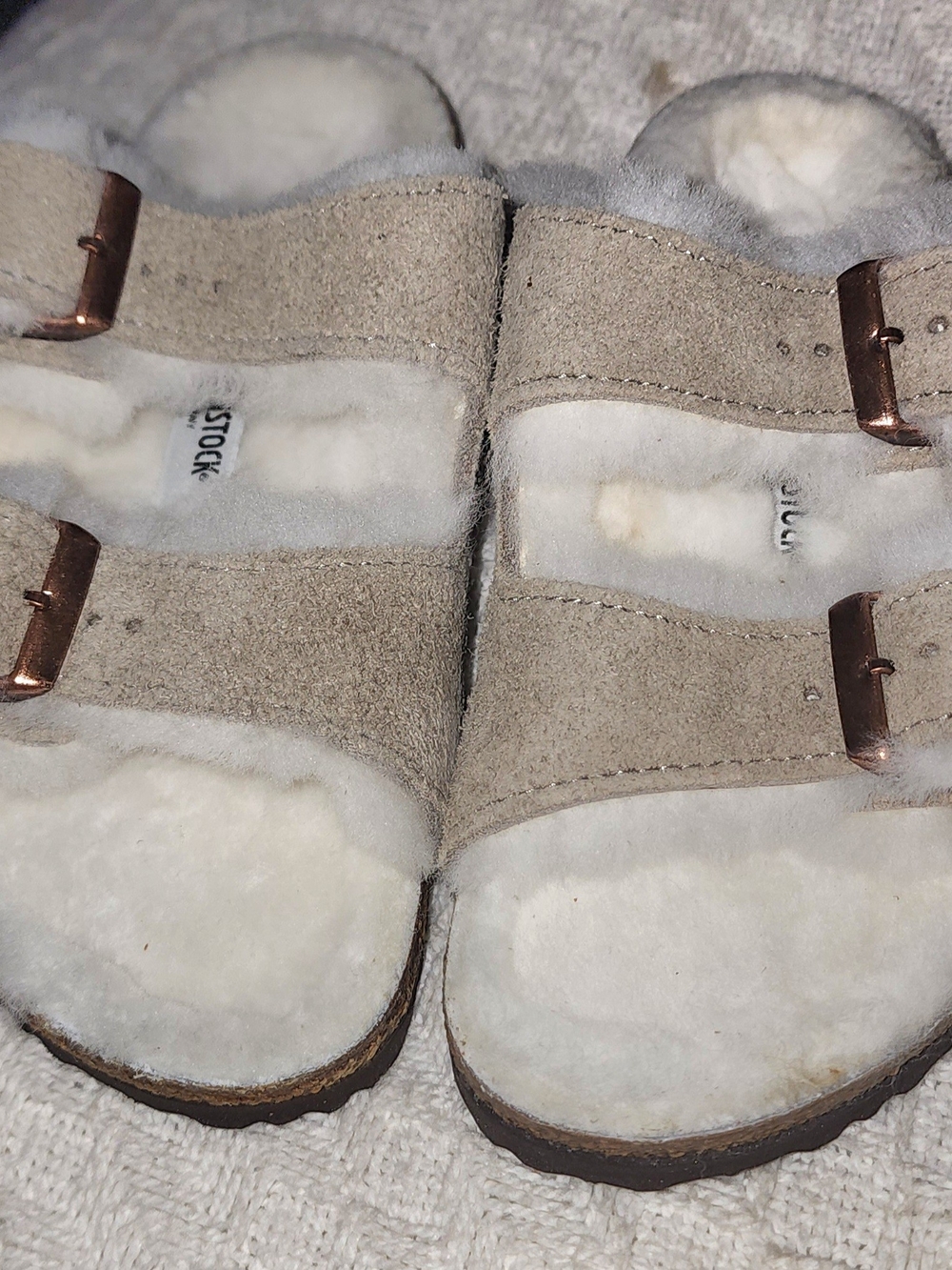 Birkenstock Kids Suede Shearling Sandals in Light Gray Sz 12-12.5
